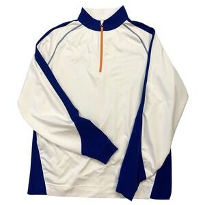 Footjoy Golf Quarter Zip Track Jacket Men's Sz L White Blue Longsleeve